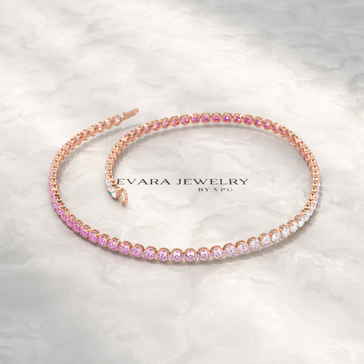 2.01 Carats Ombre Pink Sapphire Dainty Tennis Bracelet - Natural Sapphire in Solid 14K/18K Rose Gold