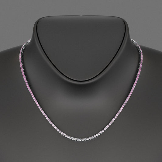 Ombre Natural Pink Sapphire Tennis Necklace in 14K/18K Gold