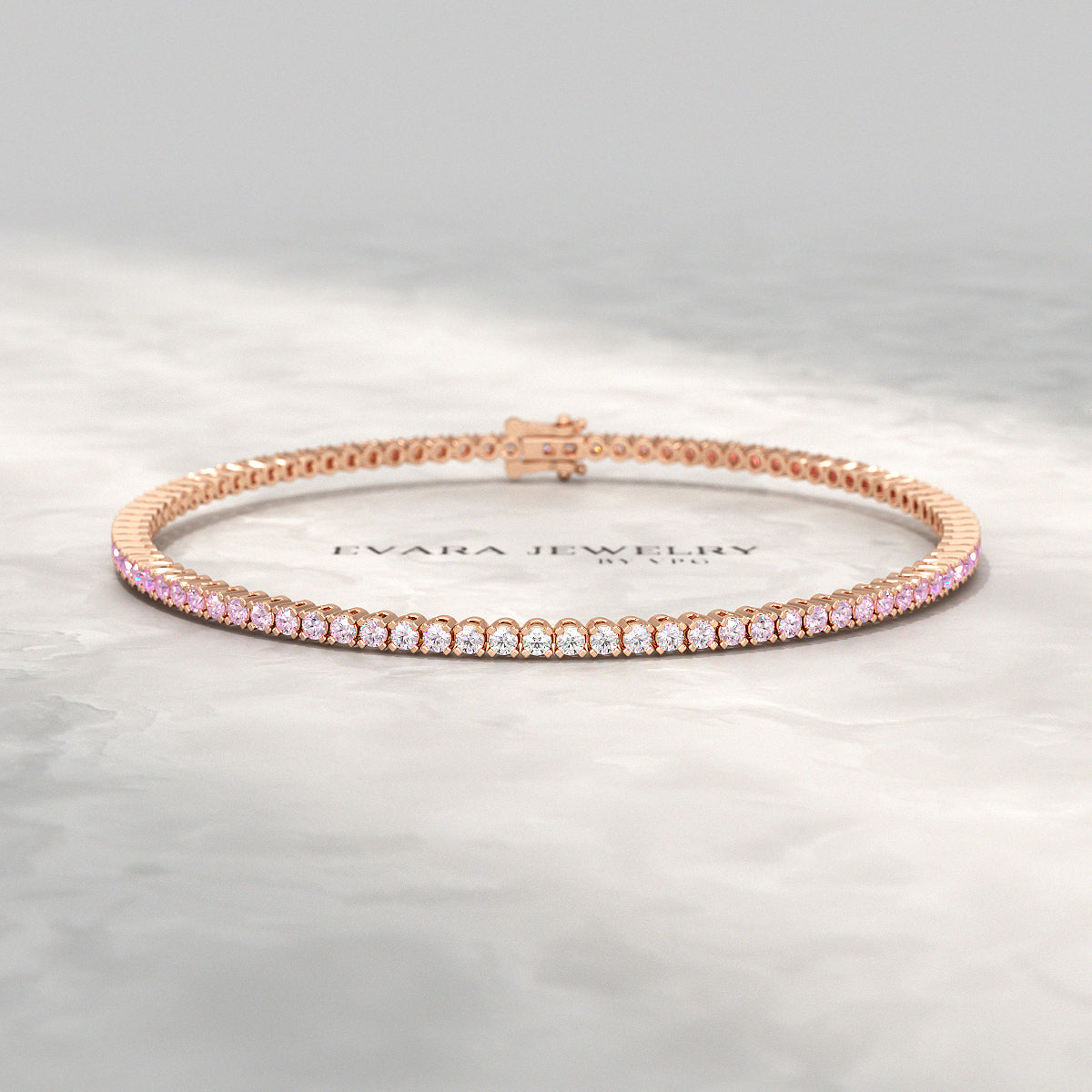 Ombre 3.28 Carats Natural Pink Sapphire Tennis Bracelet in 14K/18K Rose Gold - Evara Jewelry LLC