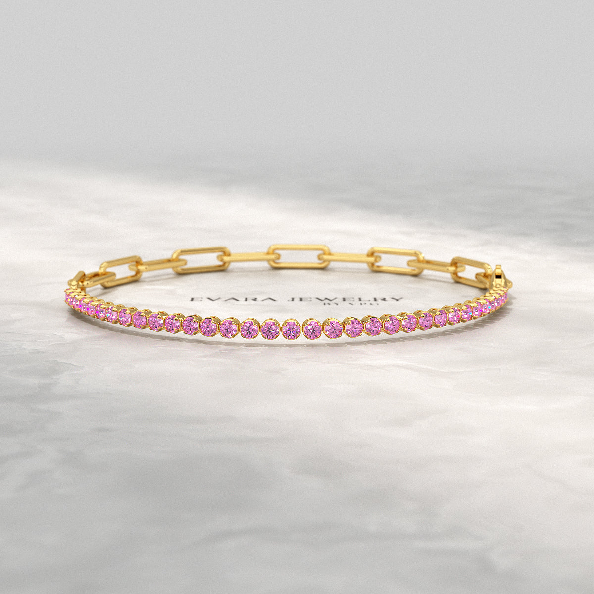 1.34 Carat Natural Pink Sapphire & Paperclip 50-50 Tennis Bracelet