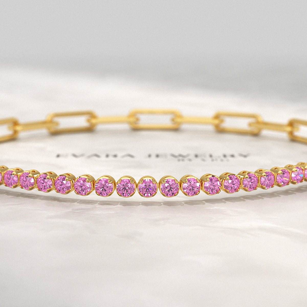 1.34 Carat Natural Pink Sapphire & Paperclip 50-50 Tennis Bracelet