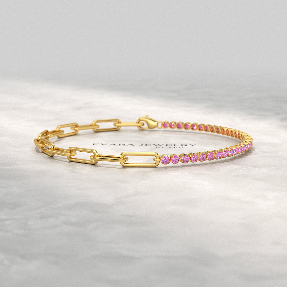 1.34 Carat Natural Pink Sapphire & Paperclip 50-50 Tennis Bracelet