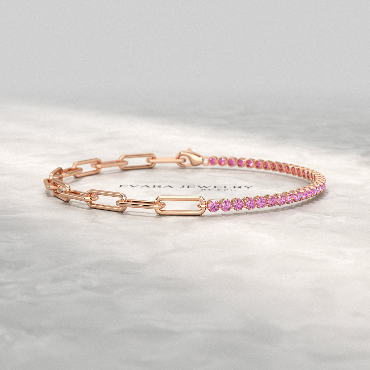 1.34 Carat Natural Pink Sapphire & Paperclip 50-50 Tennis Bracelet