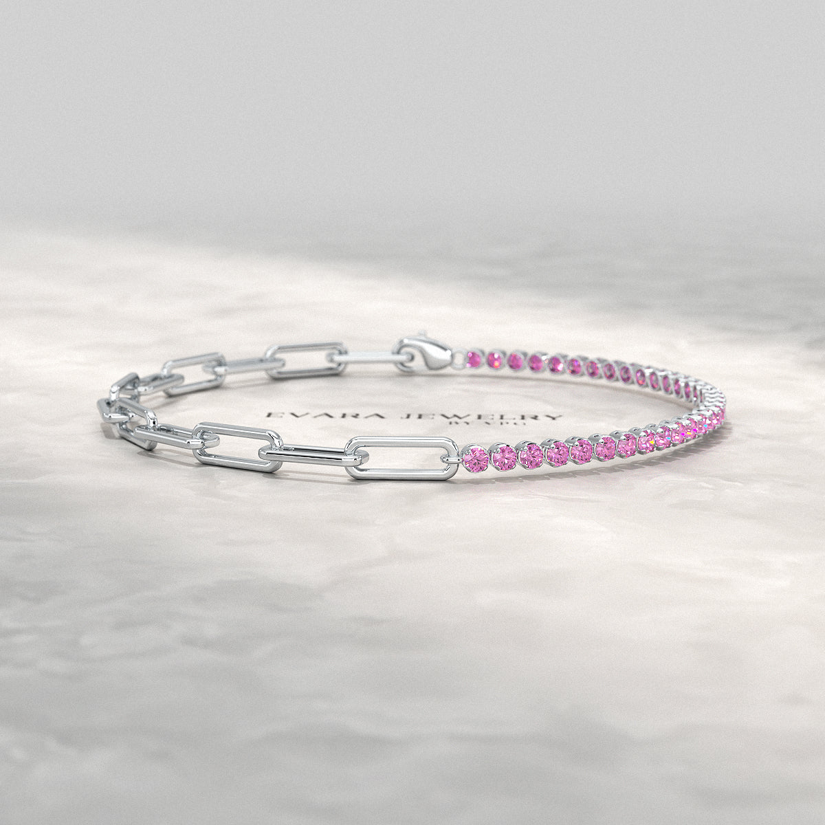 2 Carats Natural Pink Sapphire & Paperclip 50-50 Bracelet - Limited Edition