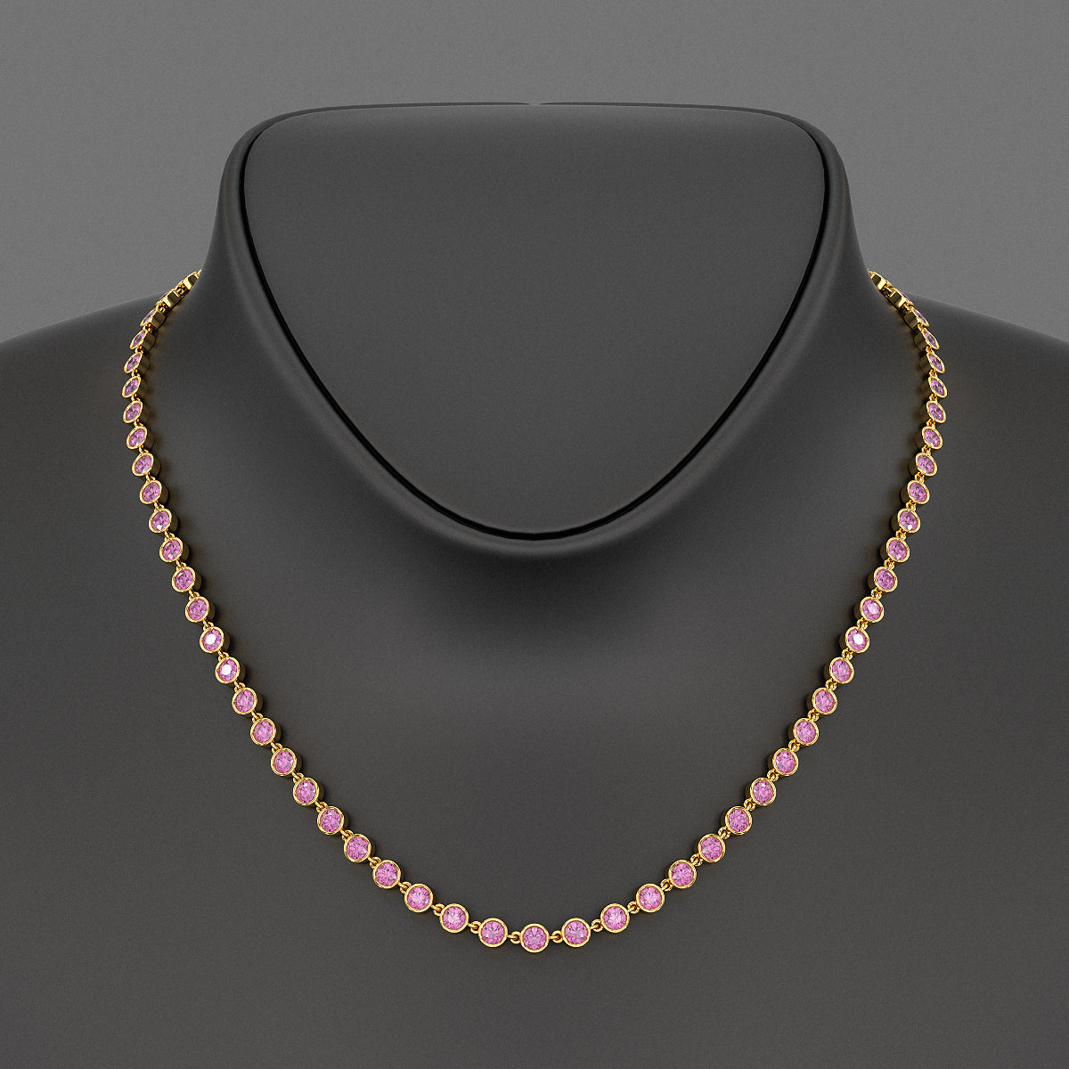 9.14 Carats Natural Pink Sapphire Choker Necklace in 14K Gold