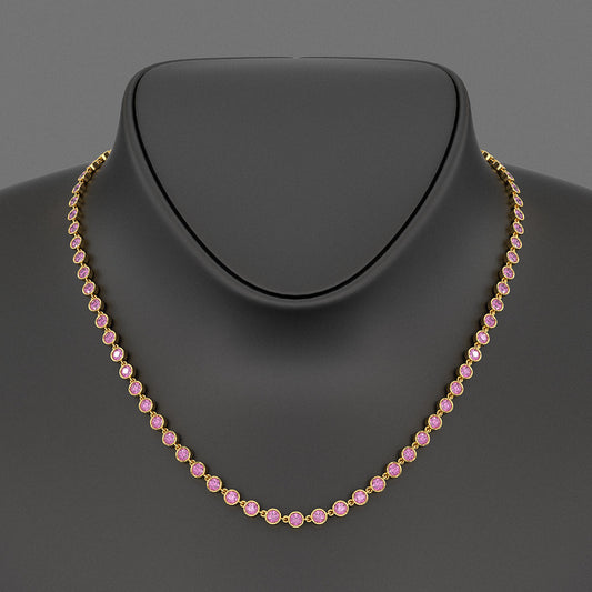 9.14 Carats Natural Pink Sapphire Choker Necklace in 14K Gold