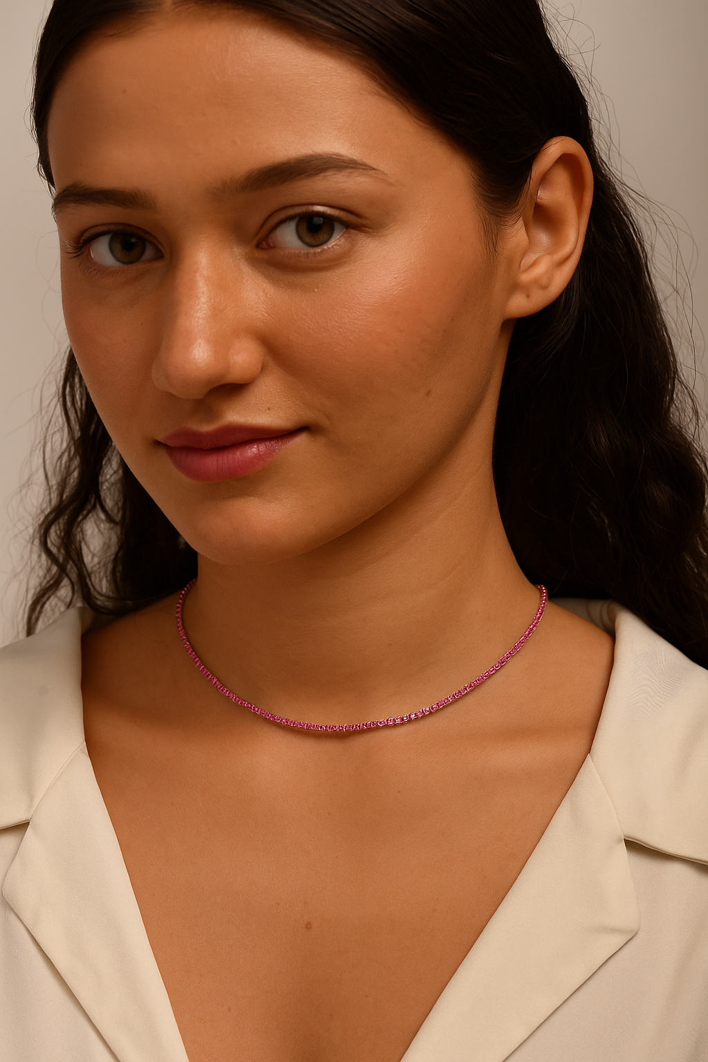 Natural Pink Sapphire Tennis Necklace in 14K/18K Gold