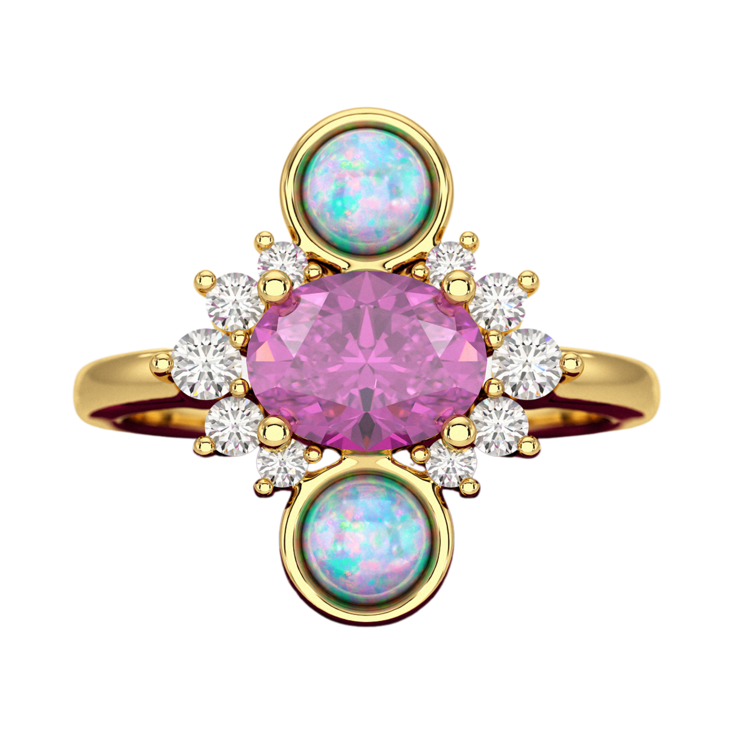 Purple Garnet Art Deco Multi Stone Statement Ring with Opal and Diamonds