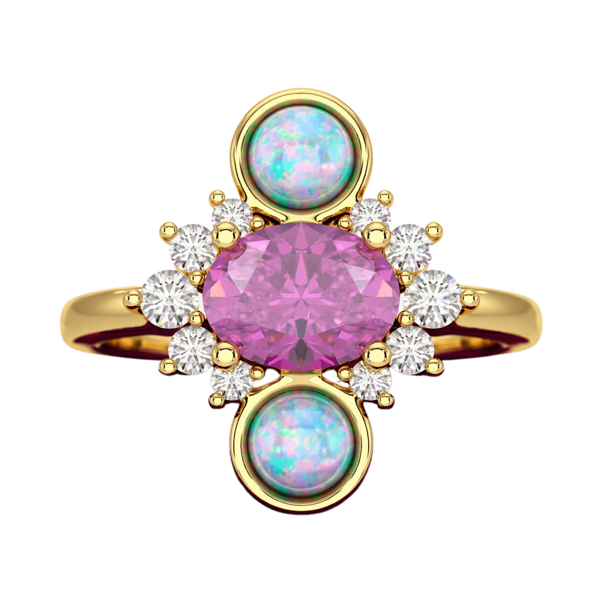 Purple Garnet Art Deco Multi Stone Statement Ring with Opal and Diamonds