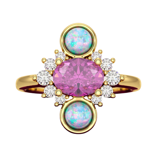 Purple Garnet Art Deco Multi Stone Statement Ring with Opal and Diamonds