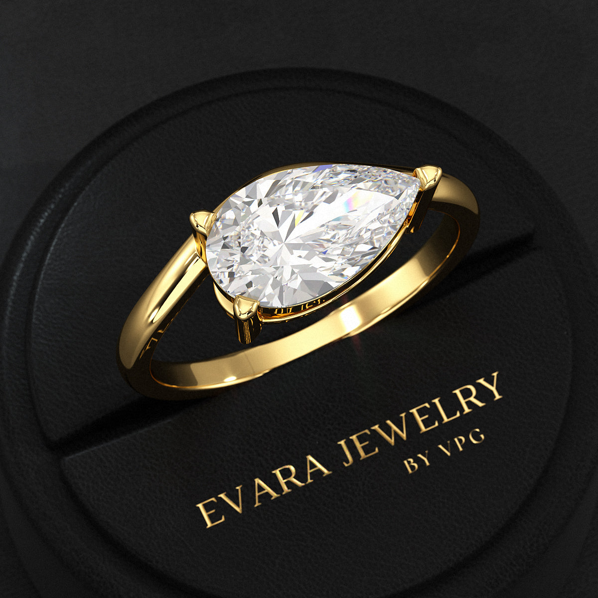 1.50 Carat Pear Cut East West Engagement Ring - Evara Jewelry LLC
