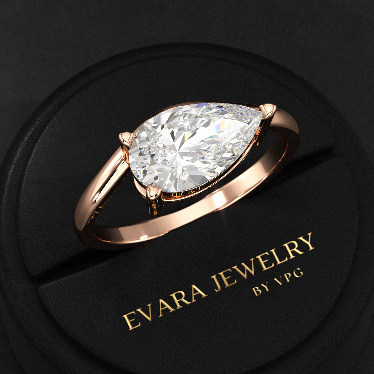 1.50 Carat Pear Cut East West Engagement Ring - Evara Jewelry LLC