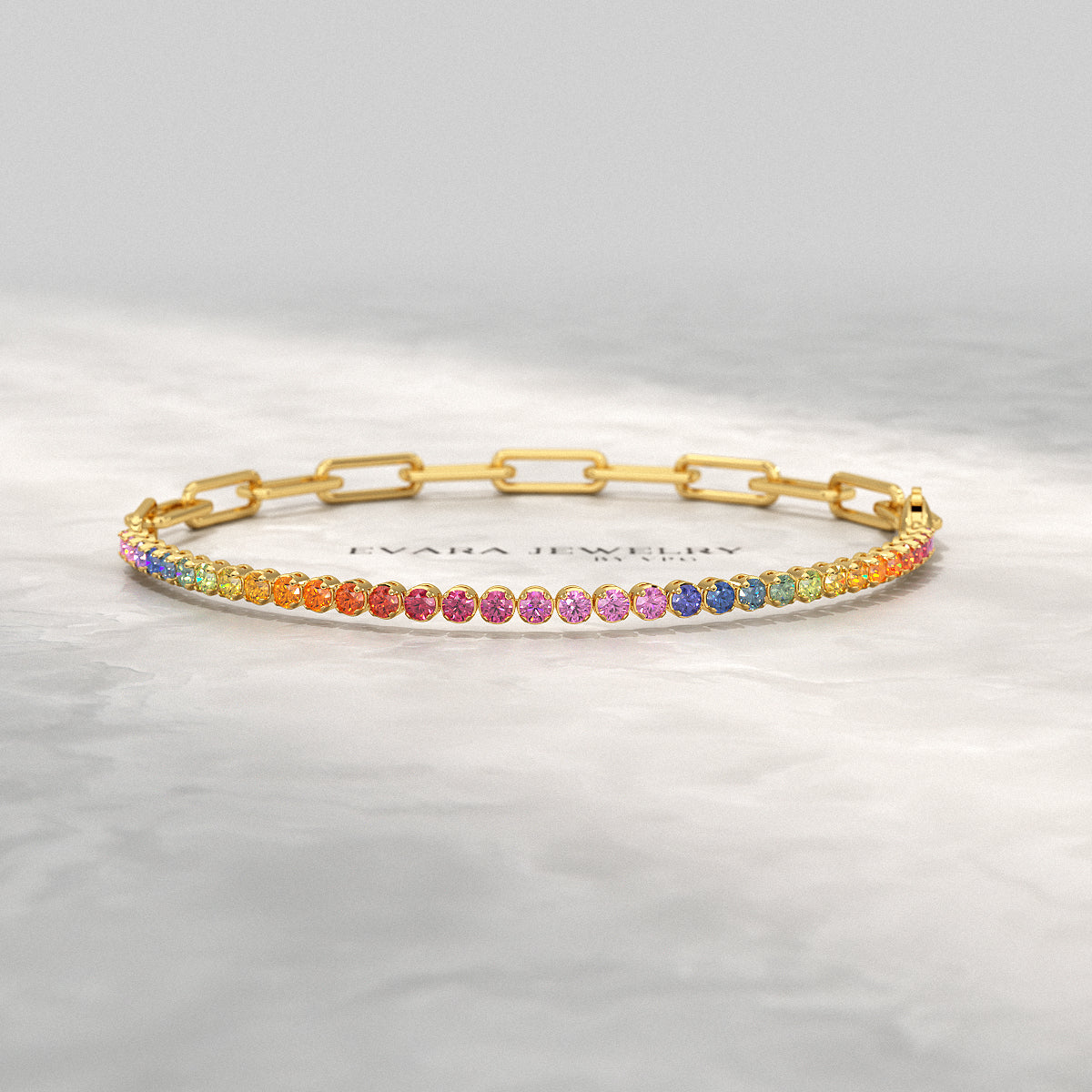 1.36 Carat Natural Rainbow Sapphire Paperclip 50-50 Tennis Bracelet