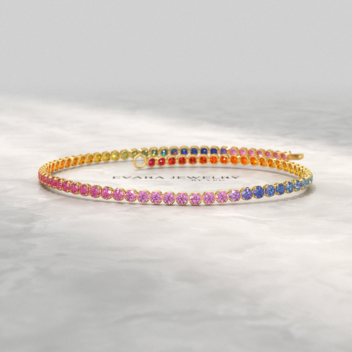 1.92 Carats Rainbow Sapphire Tennis Bracelet in Solid 14K/18K Gold