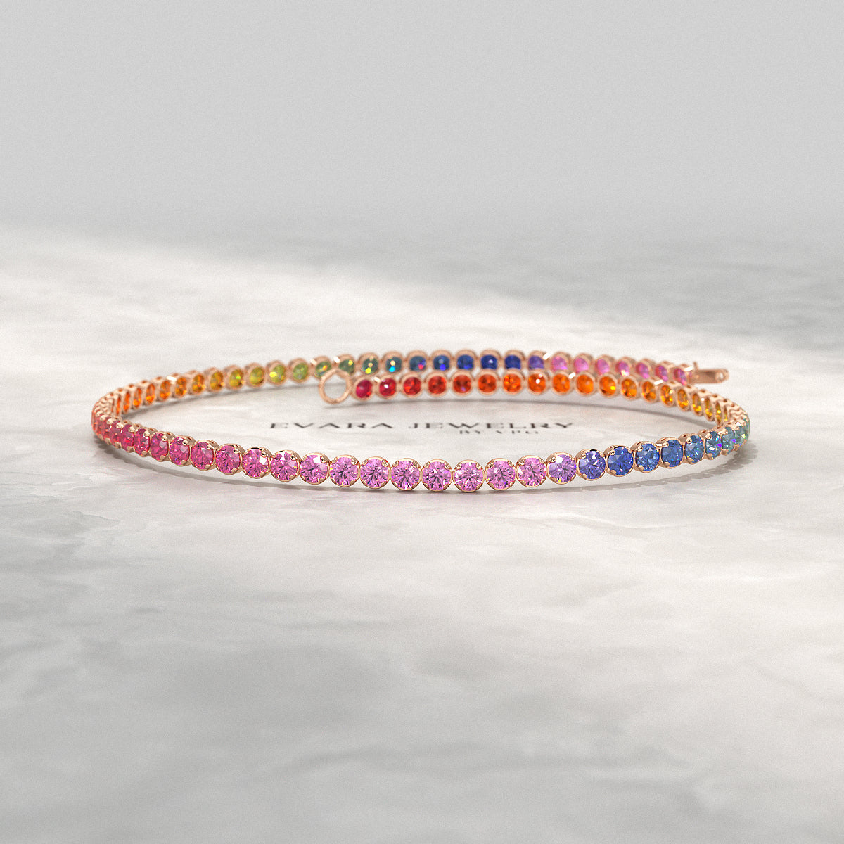 1.92 Carats Rainbow Sapphire Tennis Bracelet in Solid 14K/18K Gold