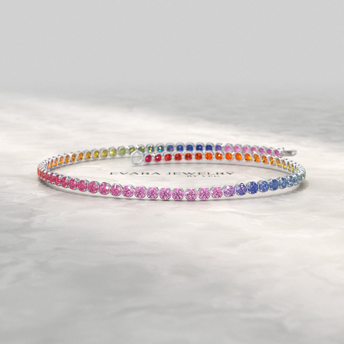 1.92 Carats Rainbow Sapphire Tennis Bracelet in Solid 14K/18K Gold