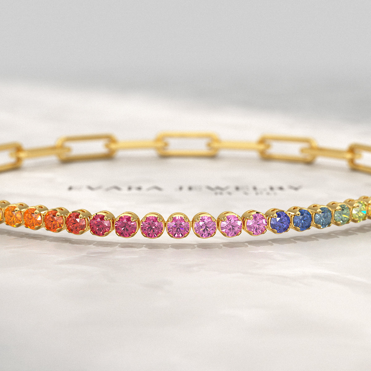 1.36 Carat Natural Rainbow Sapphire Paperclip 50-50 Tennis Bracelet