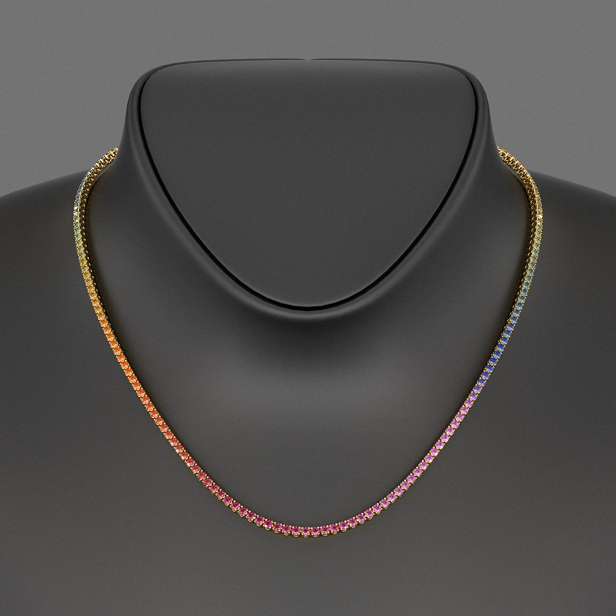 Natural Rainbow Sapphire Tennis Necklace in 14K/18K Solid Gold