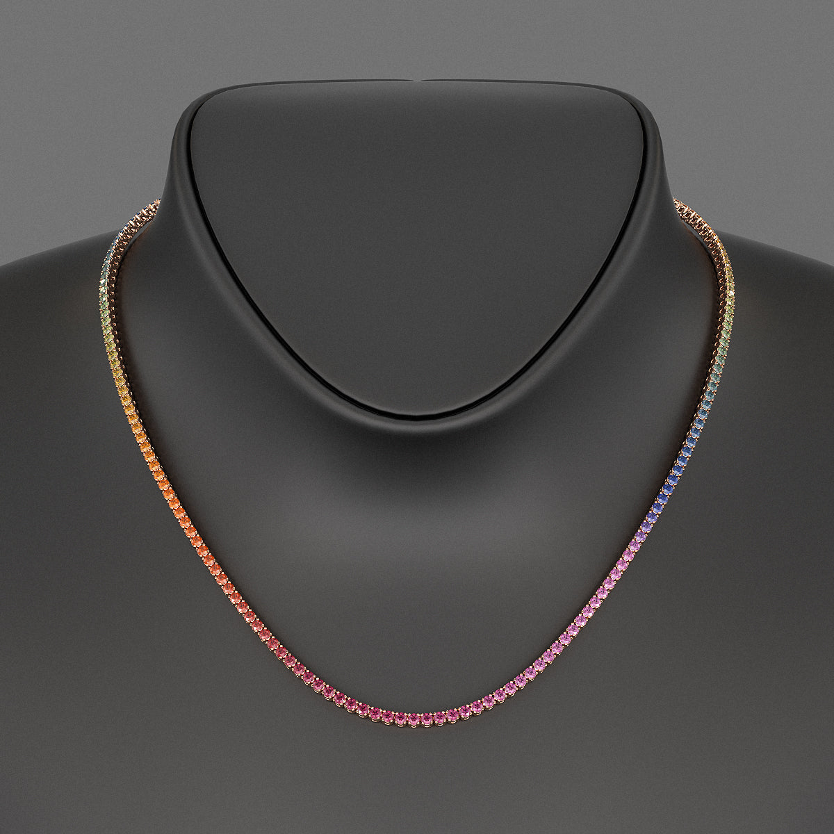 Natural Rainbow Sapphire Tennis Necklace in 14K/18K Solid Gold