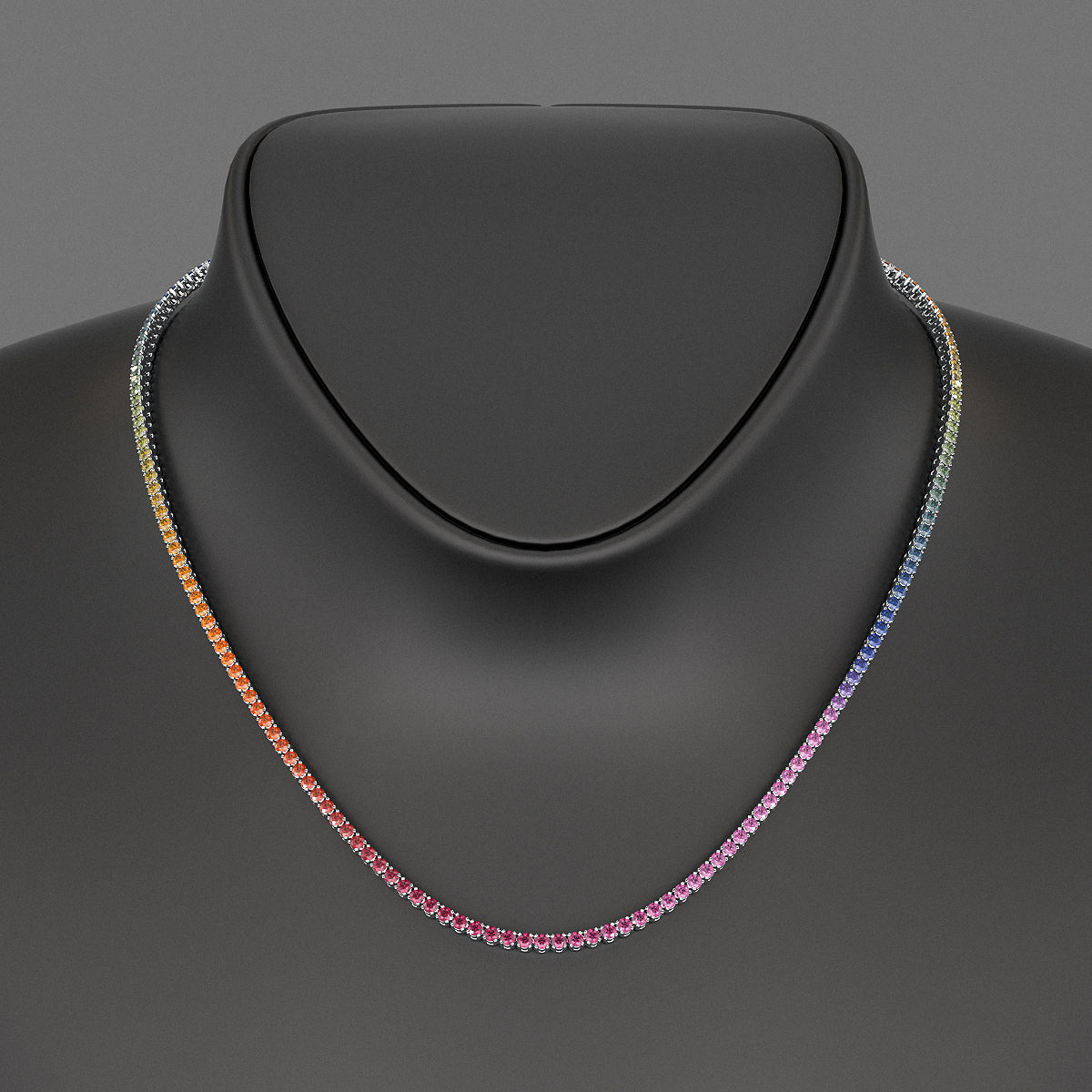 Natural Rainbow Sapphire Tennis Necklace in 14K/18K Solid Gold