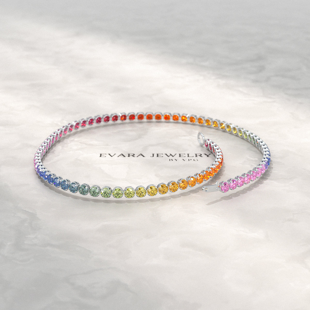 1.92 Carats Rainbow Sapphire Tennis Bracelet in Solid 14K/18K Gold