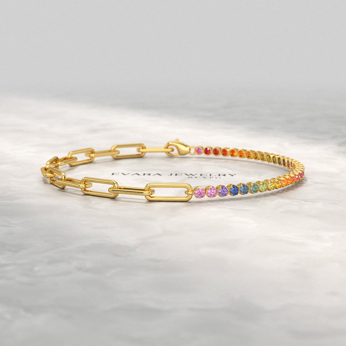 1.36 Carat Natural Rainbow Sapphire Paperclip 50-50 Tennis Bracelet