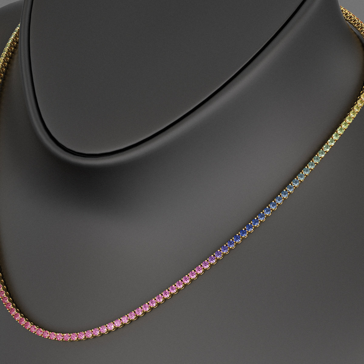 Natural Rainbow Sapphire Tennis Necklace in 14K/18K Solid Gold