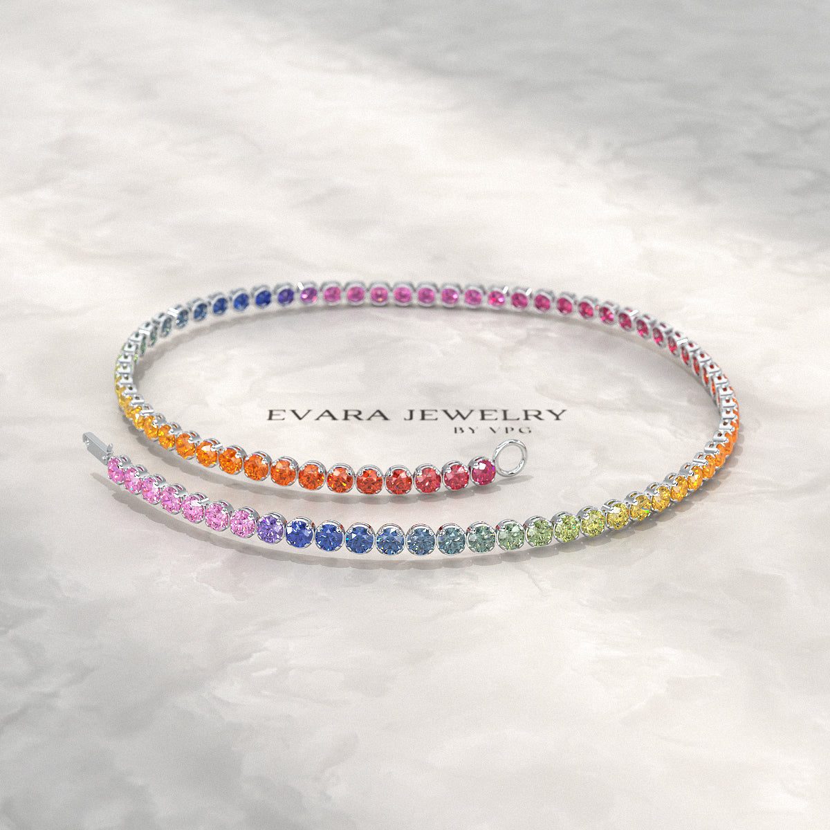 1.92 Carats Rainbow Sapphire Tennis Bracelet in Solid 14K/18K Gold