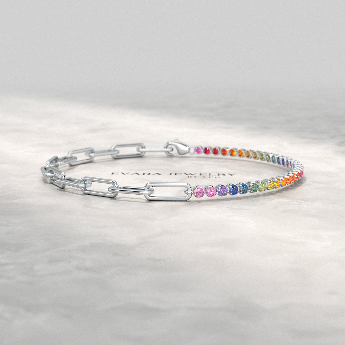 1.36 Carat Natural Rainbow Sapphire Paperclip 50-50 Tennis Bracelet