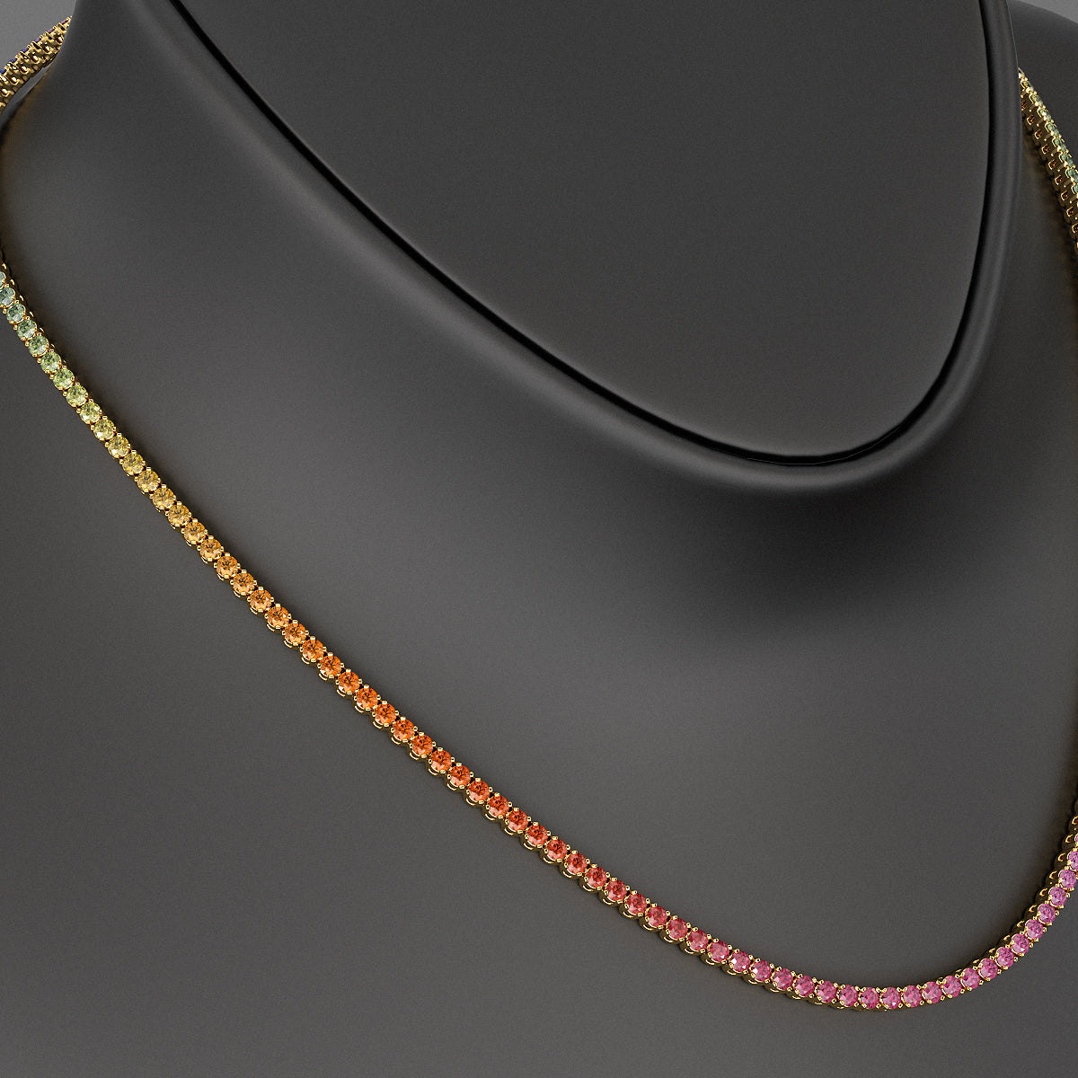 Natural Rainbow Sapphire Tennis Necklace in 14K/18K Solid Gold