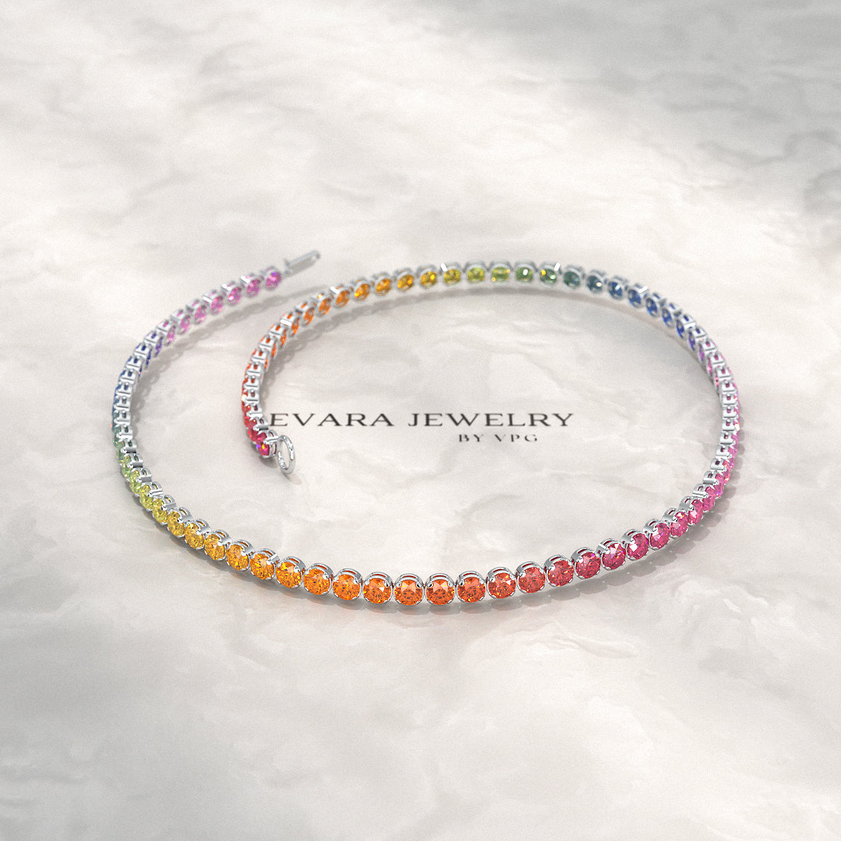 1.92 Carats Rainbow Sapphire Tennis Bracelet in Solid 14K/18K Gold