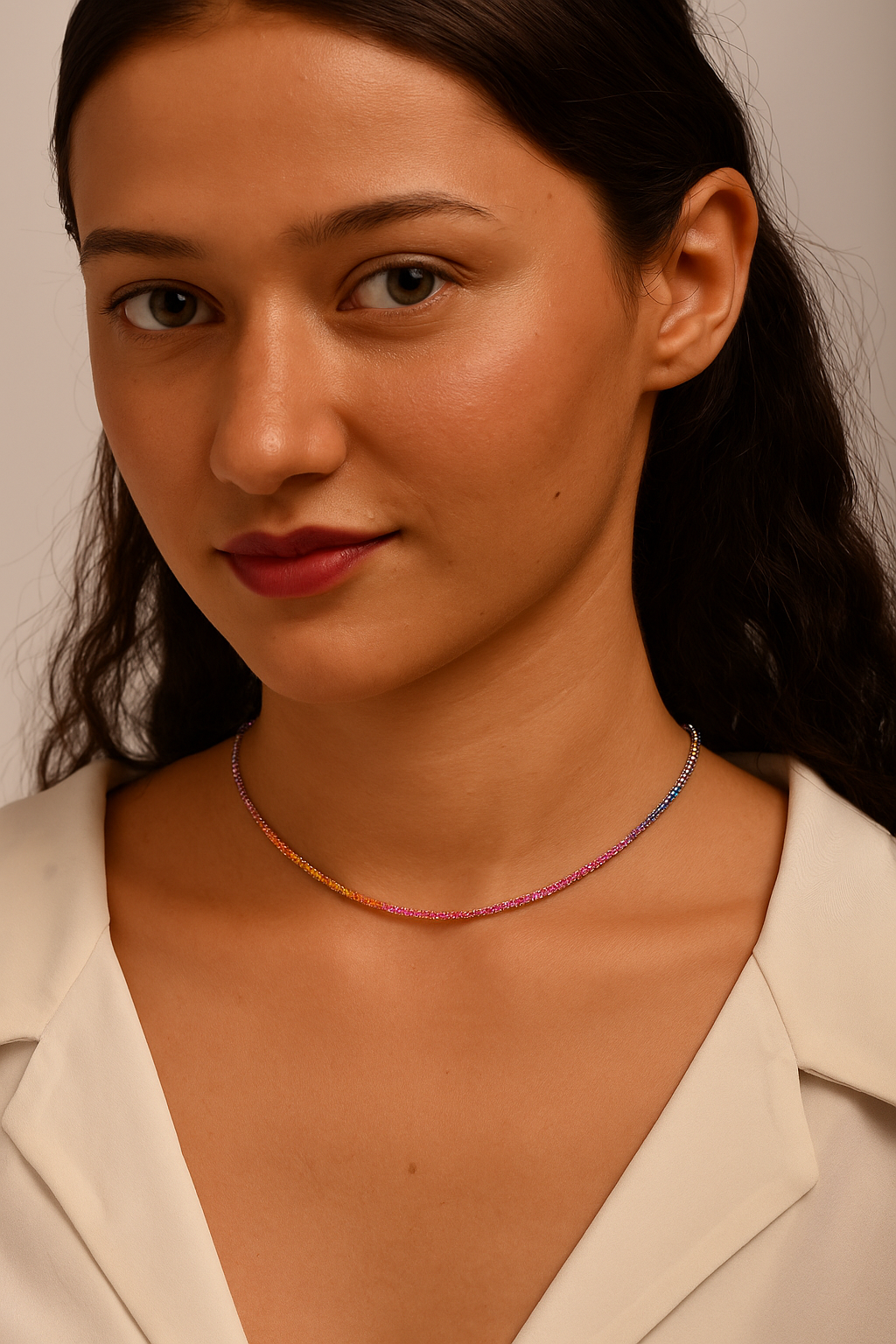 Natural Rainbow Sapphire Tennis Necklace in 14K/18K Solid Gold