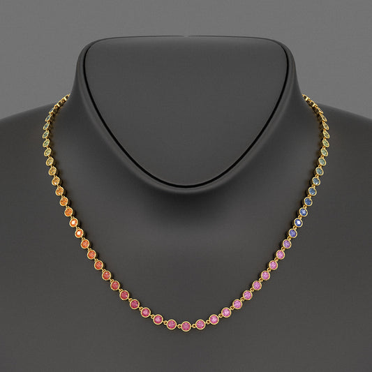 9.20 Carats Natural Rainbow Sapphire Necklace in 14K Gold