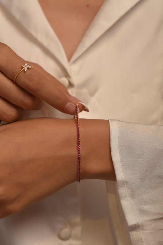 Red Garnet Tennis Bracelet in 14K/18K Solid Gold
