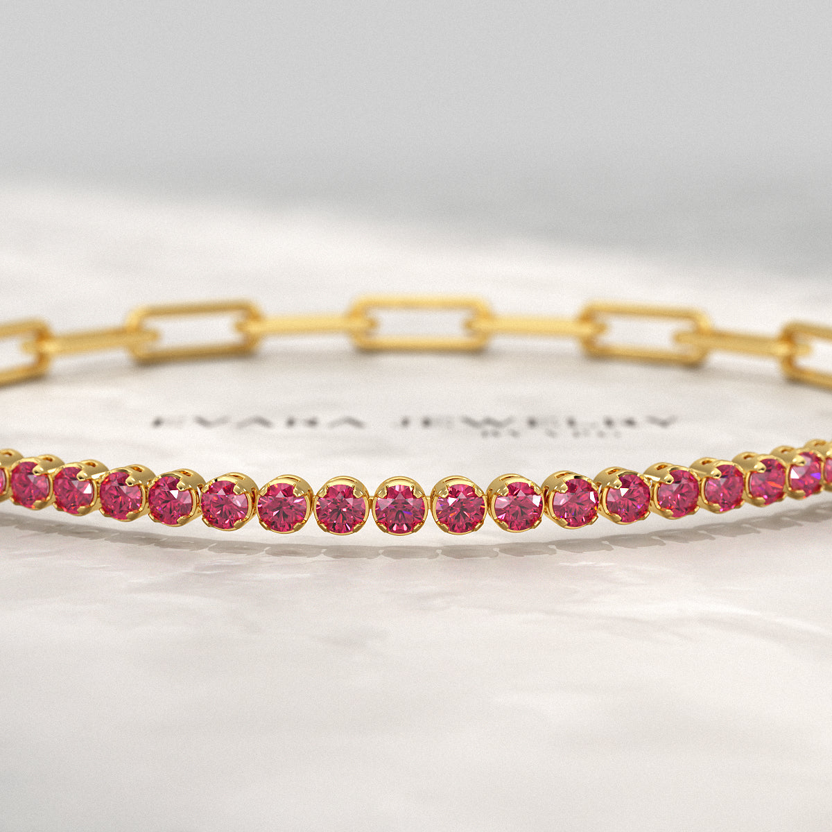 1.40 Carats Natural Ruby & Paperclip 50-50 Tennis Bracelet