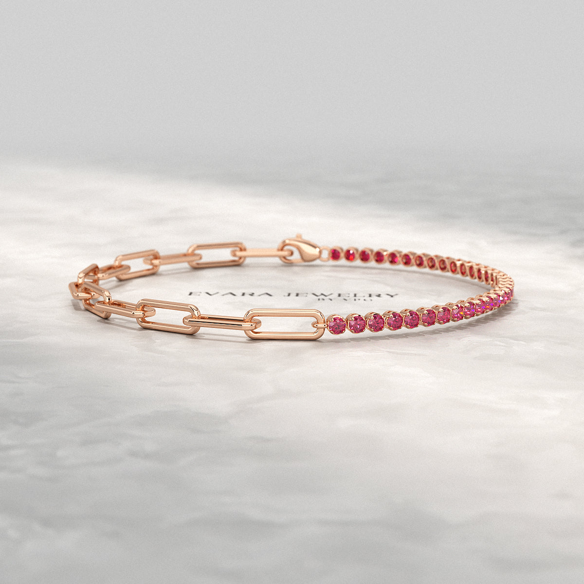 1.40 Carats Natural Ruby & Paperclip 50-50 Tennis Bracelet