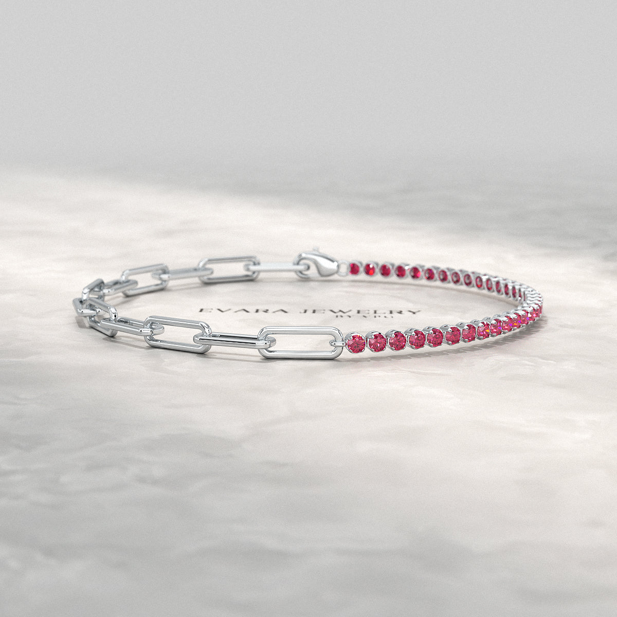 1.40 Carats Natural Ruby & Paperclip 50-50 Tennis Bracelet