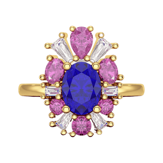 Tanzanite Tourmaline & Diamond Victorian Era Engagement Ring