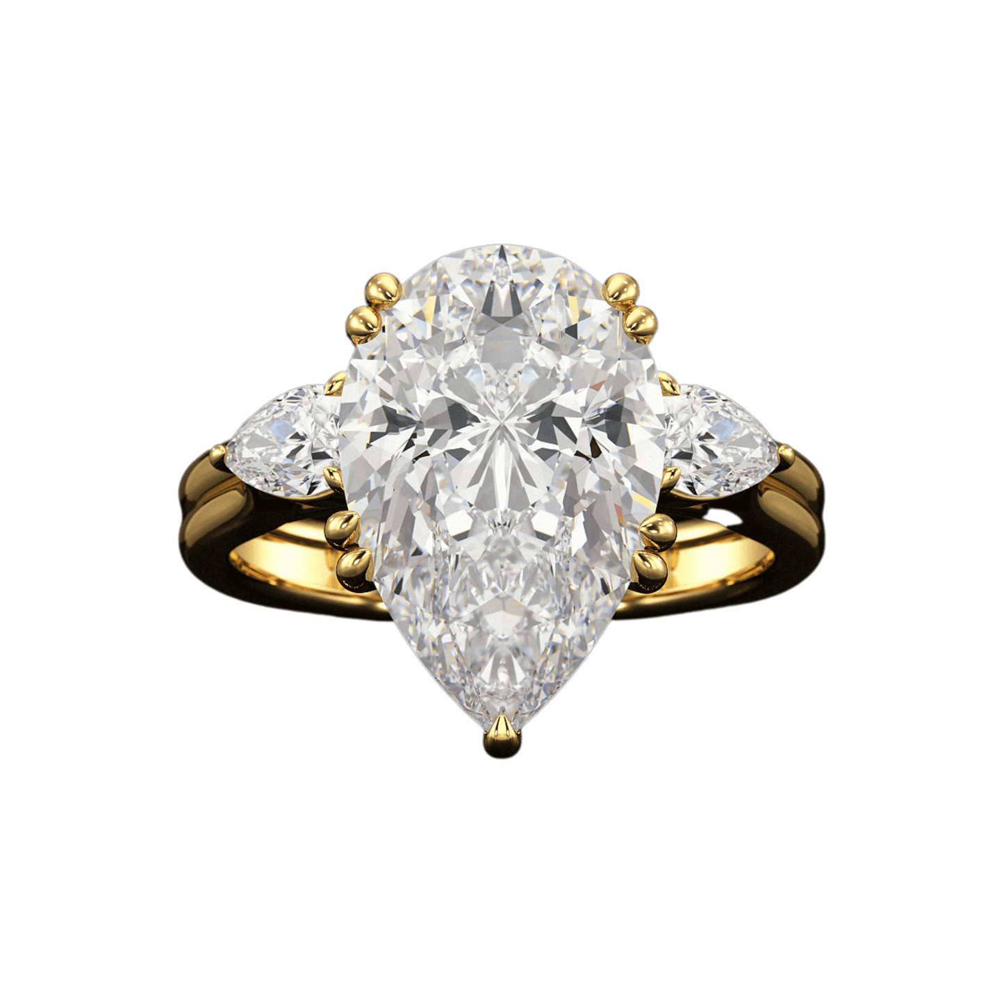 7 Carat Pear Cut Diamond Three Stone Ring with Accent Pear Diamonds
