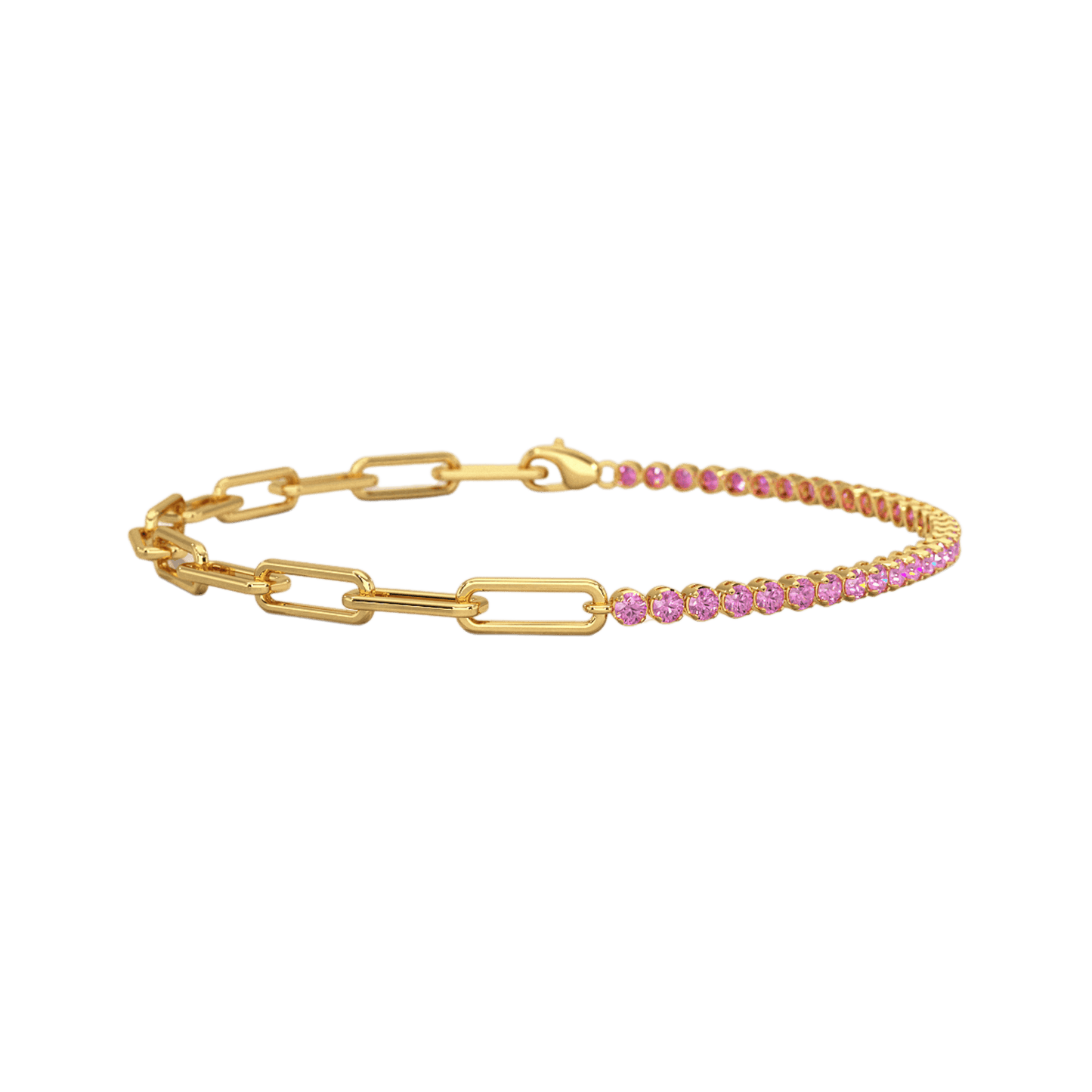 1.34 Carat Natural Pink Sapphire & Paperclip 50-50 Tennis Bracelet