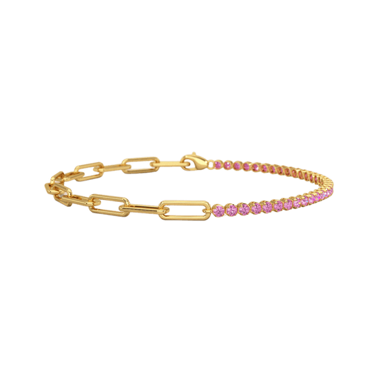 1.34 Carat Natural Pink Sapphire & Paperclip 50-50 Tennis Bracelet