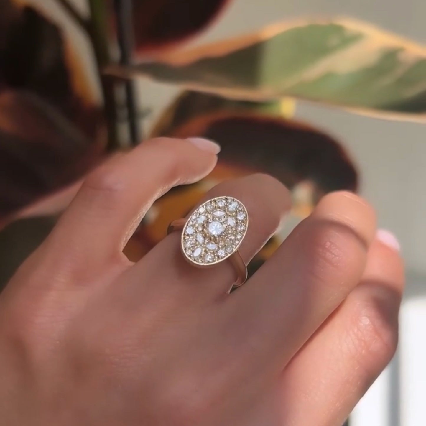 Oval Shape Diamond Mosaic Proposal Ring - Evara Jewelry LLC