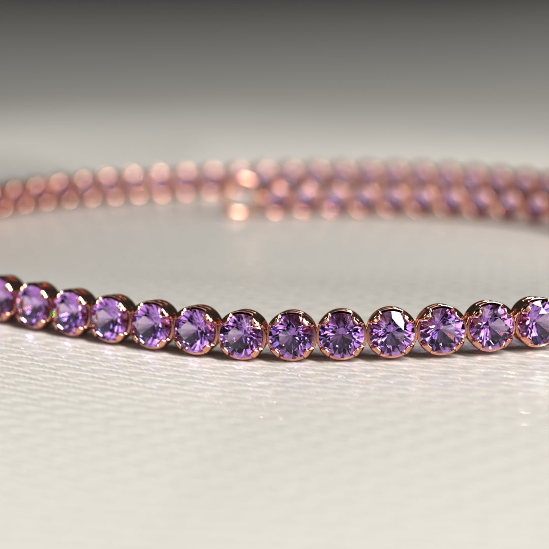 Amethyst Tennis Bracelet in 14K/18K Gold / February Birthstone Bracelet / Purple Stacking Bracelet - Evara Jewelry LLC