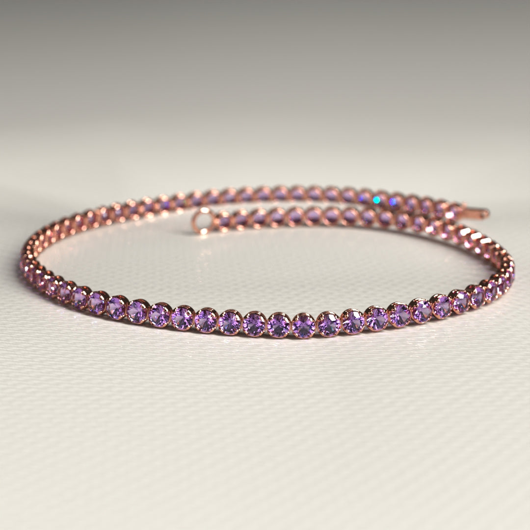 Amethyst Tennis Bracelet in 14K/18K Gold / February Birthstone Bracelet / Purple Stacking Bracelet - Evara Jewelry LLC