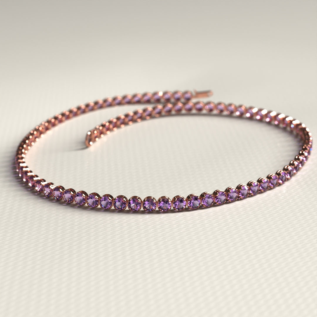 Amethyst Tennis Bracelet in 14K/18K Gold / February Birthstone Bracelet / Purple Stacking Bracelet - Evara Jewelry LLC