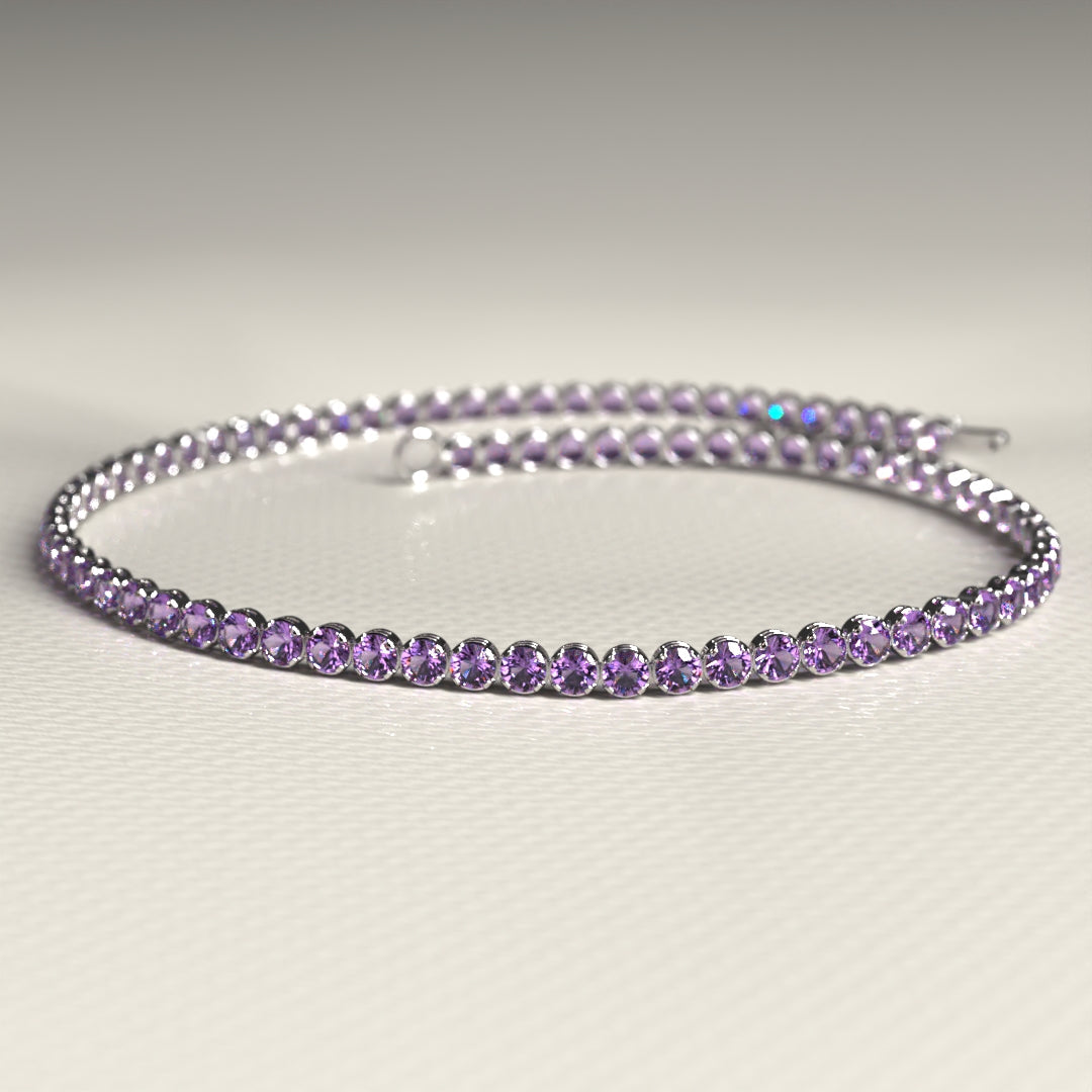Amethyst Tennis Bracelet in 14K/18K Gold / February Birthstone Bracelet / Purple Stacking Bracelet - Evara Jewelry LLC
