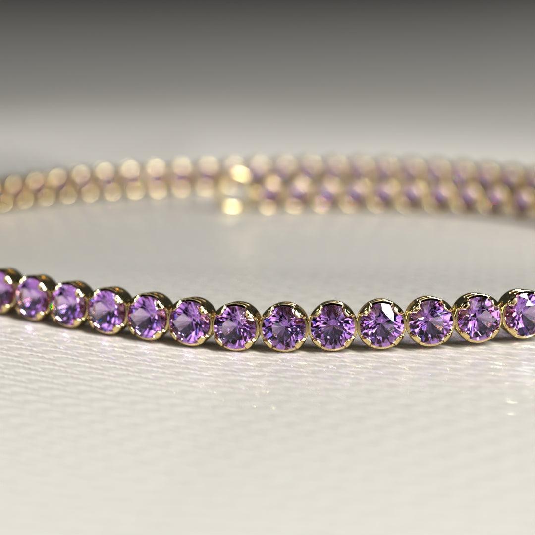 Amethyst Tennis Bracelet in 14K/18K Gold / February Birthstone Bracelet / Purple Stacking Bracelet - Evara Jewelry LLC