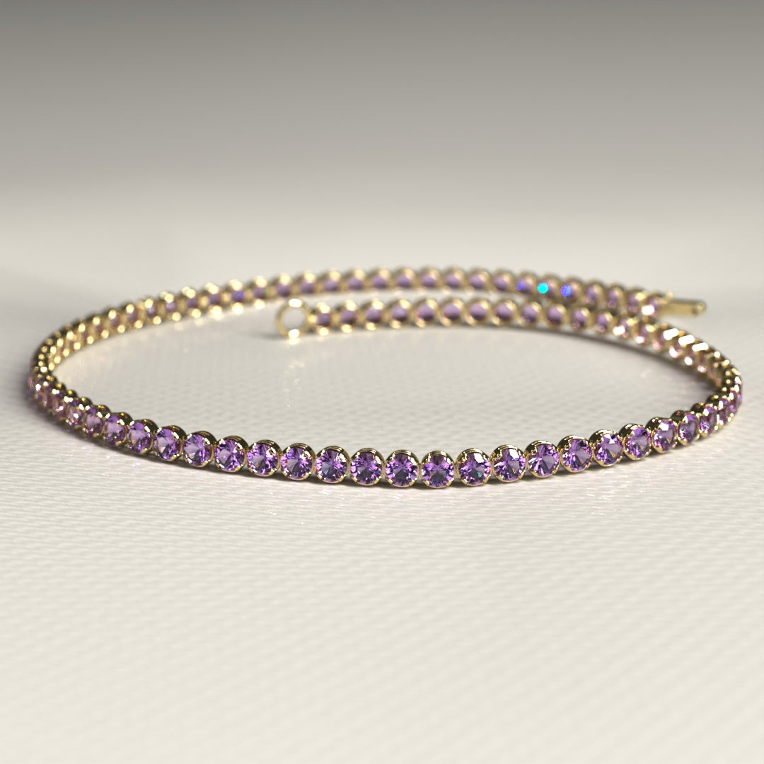 Amethyst Tennis Bracelet in 14K/18K Gold / February Birthstone Bracelet / Purple Stacking Bracelet - Evara Jewelry LLC