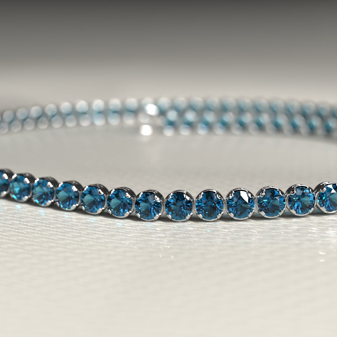 London Blue Topaz Tennis Bracelet in 14K/18K White Gold / November Birthstone Bracelet - Evara Jewelry LLC