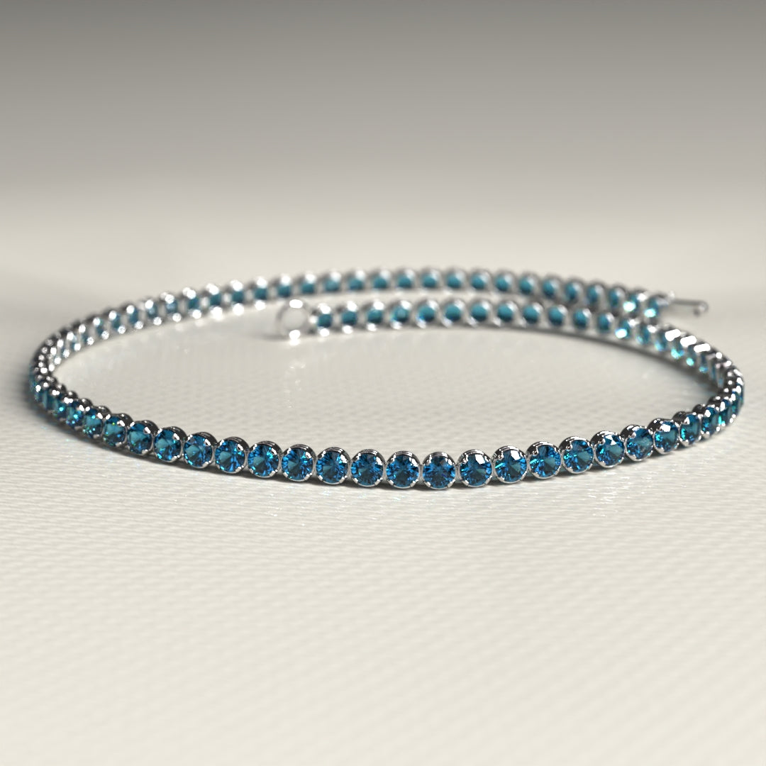 London Blue Topaz Tennis Bracelet in 14K/18K White Gold / November Birthstone Bracelet - Evara Jewelry LLC